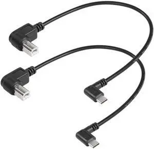 Aomoproing 2 Pack USB C Printer Cable - 11.8 inch USB B Male to USB C Male - Right Angled for Printer, MIDI Controller, Scanner, Digital Piano, DJ Controller