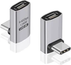 Aomoproing USB C 90 Degree Adapter, 40Gbps, Right Angle Male to Female, Supports 8K Video for iPad, MacBook, Tablet, Phone, 2 Pack