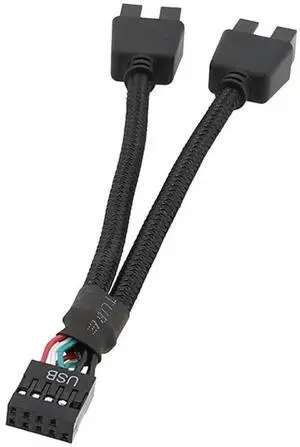 Aomoproing 1 Pack Motherboard 9 Pin USB 2.0 to Dual 9 Pin Extension Splitter, Motherboard USB Splitter 9 Pin Header Cable, USB2.0 Header Splitter for Internal Computer Motherboard (Braided Black)
