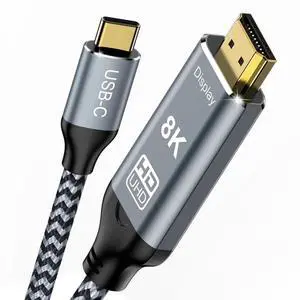 USB C to HDMI 2.1 Cable 10FT, 8K@60Hz 4K@144Hz Thunderbolt 3/4 Compatible with MacBook Pro/Air, iPad Pro, iPhone 15, Supports HDCP 2.3 & HDR10, High Speed 48Gbps for XPS, Galaxy S22, Gaming Monitor