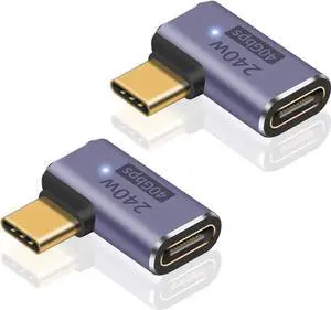 Aomoproing USB C Right Angle Adapter PD 240W for Thunderbolt 4/3, Right Angle 90 Degree USB C Male to Female Extender USB 4.0 L Shape Connector with 8K@60Hz Video for iPad, MacBook, 2-Pack