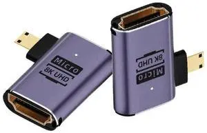 AOMOPROING 8K@60Hz Micro HDMI 2.1 to HDMI 2.1 Adapter 2 Pack, 3D 48Gbps Bidirectional Converter, Left Angle Extender Connector Coupler for Xbox Switch HDTV PS5/4, Support 4K@120Hz Dynamic HDR