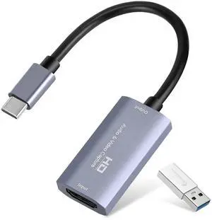 AOMOPROING Video Capture Card, 4K USB3.0 HDMI to USB C Capture Card for Streaming, 1080P 60FPS, Compatible with iPad Mac OS Windows, Quest 3, OBS, PS5/4, Switch2/1, Xbox, Camera (Silver)