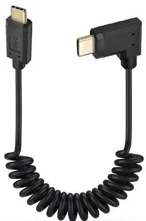 Aomoproing USB 3.1 Type C Cable, 1.8M (5.9ft), Coiled Spring Spiral, 3A & 10Gbps Sync Charging & Data Cord, Compatible with Smartphone, Double Straight Heads or 90 Degree Left & Right Angle