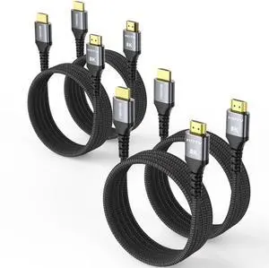 8K HDMI Cable 6FT 4-Pack, High Speed 48Gbps HDMI 2.1 Cord, Support 8K@60Hz & 4K@120Hz, HDR10+, SBTM, 12bit, 3D, eARC, Dolby Atmos, DTS:X, HDCP 2.3 for TV, Monitor, Apple TV, Roku, Soundbar, PS5, Xbox 8K HDMI Cable 6FT 4-Pack, High Speed 48Gbps HDMI 2.1 Cord, Support 8K@60Hz & 4K@120Hz, HDR10+, SBTM, 12bit, 3D, eARC, Dolby Atmos, DTS:X, HDCP 2.3 for TV, Monitor, Apple TV, Roku, Soundbar, PS5, Xbox