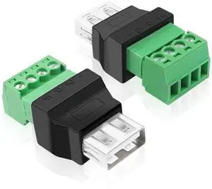 Aomoproing USB Screw Terminal Block Adapter Connecotr USB 2.0 A Female Plug 4 Pin Bolt Solderless Replacement Balum Converter for Charging and Data Transfer-2Pcs