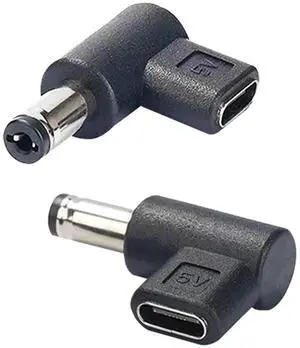 Aomoproing  DC5521 to Type-C 90 Degree Adapter DC 5.5mmx2.1mm Male Plug to USB C Female Converter 5V Power Supply Charge Adapter for LED Lamp Projector Sound Camera Router 2pcs