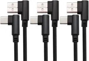 Aomoproing 3 Ft 90 Degree Type C Cable Right Angle USB 2.0 Type C Male 2.4A Nylon-Braided Fast Sync & Charging Cord for Android, Samsung,Galaxy S9/S8 Plus S8, Google Pixel 2/3 XL(Black/3-Pack)