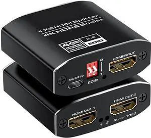 AOMOPROING 1x2 HDMI Splitter, HDR 4K@60Hz HDMI spliter 1 in 2 Out, Supports HDMI 2.0, HDCP 2.2, Mirror Screen Monitors Supports EDID Control for Xbox PS3/4/5 PC DVD Fire Stick Blu-Ray Player TV