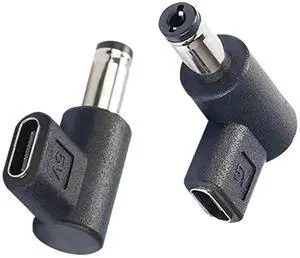 Aomoproing  DC5525 to Type-C 90 Degree Adapter DC 5.5mmx2.5mm Male Plug to USB C Female Converter 5V Power Supply Charge Adapter for LED Lamp Projector Sound Camera Router 2pcs