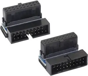 Aomoproing Right Angled USB 3.0 20-pin Male to Female Extension Adapter, Desktop Motherboard 90 Degree Angled USB 3.0 19-Pin Motherboard Internal Header-Black 2PCS