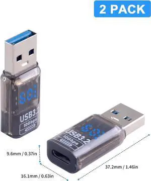 AOMOPROING 0Gbps USB C Female to USB Male Adapter with Digital Display, USB 3.2 Converter Type A to Type C Charging Connector for iPhone, Galaxy, MacBook, 2pcs (Transparent)