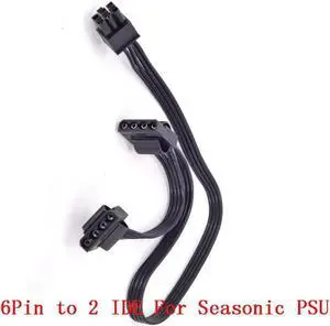 PCIe 6Pin to Dual 4Pin IDE Power Supply Cable for Seasonic KM3 Series X-750 X-850 SS-1050XP3 SS-1200XP3 M12II Evo Series 520 620 650 750 850 Snow Silent 750 1050 FOCUS PLUS Gold SSR-850FX/750FX