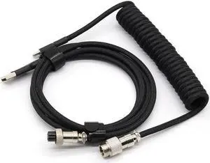 Aomoproing Coiled Keyboard Cable for Gaming Mechanical Keyboard, Handwork Braided + PET Mesh, Metal Plug, with Detachable Metal Aviator Connector, 3 Meters USB C Aviator Cable (Black)
