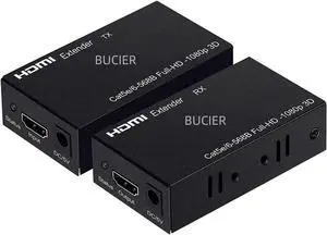 AOMOPROING 196ft/60m HDMI Extender, HDMI Extender Over Cat 5e/6/7, Digital HDMI Ethernet Extender Adapter Support Full HD 1080P 3D, EDID Copy, Deep Color, Compatible with Fire Stick, Roku, Blue-ray