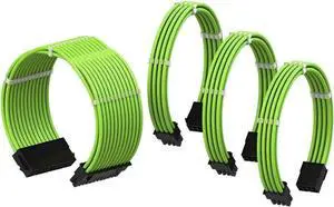 Aomoproing  PSU Cable Extension Sleeved Custom Mod GPU PC Power Supply Braided w/Comb Kit | 1x 24 P (20+4) | 1x 8 P (4+4) CPU | 2X 8 P (6+2) GPU Set | 30CM 300MM - Green