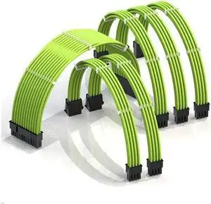 Aomoproing 30cm PSU Cable Extension Sleeved Custom Mod GPU PC Braided w/Comb Kit - Compatible with RTX30901 x 24 P (20+4)2 x 8 P (4+4) CPU3 x 8 P (6+2) GPU Set300mm - Green