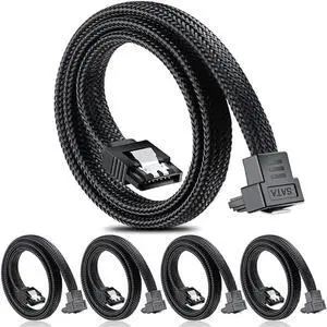 Aomoproing SATA III Cable, 6Gbps 90 Degree Right Angle HDD SDD Data Cable, SATA 3.0 Nylon Braided Cable with Locking Latch for SATA HDD, SSD, CD Driver, CD Writer(20 Inch, Black,5 Pack)