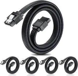 Aomoproing SATA III Cable Electop 6Gbps Straight HDD SDD Data Cable SATA 3.0 Nylon Braided Cable with Locking Latch for SATA HDD SSD CD Driver CD Writer(20 Inch Black 5 Pack)