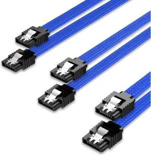 Aomoproing SATA Cable III 3 Pack 6Gbps Straight HDD SDD Data Cable with Locking Latch 18 Inch for SATA HDD, SSD, CD Driver, CD Writer, Blue