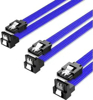 Aomoproing 3PACK SATA Cable III 3 Pack 90 Degree Straight to Right Angle 6Gbps HDD SDD SATA Data Cable with Locking Latch 50cm 18 Inch for SATA HDD, SSD, CD Driver, CD Writer, Blue