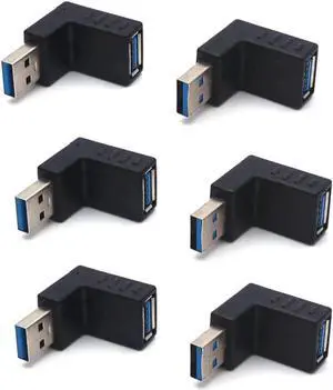 Aomoproing USB 3.0 A Male to A Female Connector 90 Degree Angle L Shape Converter Plug Data Adapter 3Pairs Up + Down