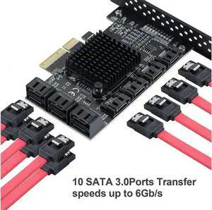 Aomoproing PCIe SATA Controller Card 10 Port with 10 SATA Cables and Low Profile Bracket - 6Gbps SATA 3.0 PCIe Card,Support 10 Port SATA 3.0 Devices