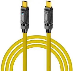 Aomoproing USB C to USB C Charging Cable 6ft, 140W 20Gbps Type C to Type C Fast Charging Silicone Cable, with LED Light, Support 8K@60hz for MacBook Pro,Galaxy S23 S22, Yellow