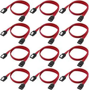 Aomoproing 12-Pack SATA III Cable,SATA III 6.0 Gbps Data Cable Straight with Locking Latch 16 Inches SATA Cable Pack for HDDSSDCD and DVD Drives Red