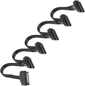 Aomoproing SATA Power Splitter Cable 15 Pin SATA to 5 x 15 Pin SATA Power Supply Cable Extension Cable 15 Pin SATA Male to 5 x Serial SATA Female Power Cord for HDD SSD Hard Disk Drive