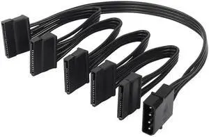 Aomoproing IDE to SATA Power Splitter Cable, LP4 4 Pin Male to 5 SATA Female Power Extension Hard Drive Cable,for HDD SSD and Optical Drives 18AWG-24cm