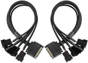 Aomoproing SATA to 3 Pin 4 Pin Fan Adapter,15pin SATA to 4 x 3 pin / 4 Pin 12V PC Case Fan Splitter Extension Power Cable Adapter-28cm-2pcs