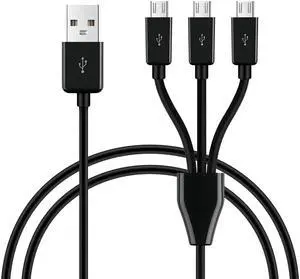 Aomoproing 3-in-1 USB 2.0 A Male to Micro USB Male Charging Cord, Data Sync Adapter, Splitter Cable (Black-1m-3 Pack)