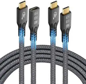Aomoproing 20Gbps/240W/USB C 3.2 Gen 2 Cable 2Pack (M/Male Cable 3FT + M/Female Cable 3FT), 4K@60Hz Video and Audio Output Cord,48V/5A USB C Male Cable,Suport Thunderbolt 3 for MacBook Pro,Monitor