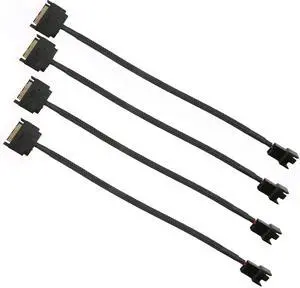 Aomoproing 4Pcs SATA Power Splitter Y Cable 1 to 1 15 Pin Male SATA to Sleeved 3 Pin/4 Pin PMW 12V PC Case Fan Power Supply SATA Connector Cable for Computer Cooler Cooling Fan Extension Adapter Cable