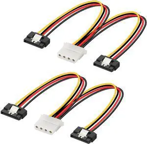 Aomoproing 8In LP4 to Dual Latching SATA Power Y Cable Splitter, 4-pin IDE Female to 15pin Female Adapter for HHD/SSD/DVD RW/Hard drive-2PCS
