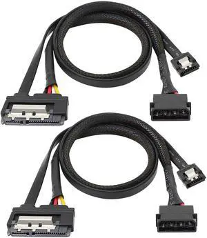 SATA 6G Data Cable, SATA Power 2-In-1 Extension Cord, LP4 IDE 4 pin to SATA 15P Female with Serial ATA III 7 Pin Female for HDD, SSD, Optical Drives, DVD Burners, PCI Cards etc - 19.7in(2 Pack)