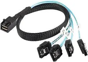 Aomoproing HD Mini SAS SFF-8643 to SATA Cable, SFF-8643 Host to 4X SATA Target Cable Compatible with Raid Controller Hard Drive Forward Breakout Cable -0.5M