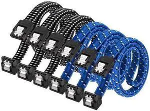 Aomoproing SATA III Cable,Nylon Braided SATA Cable III 6Gbps Straight HDD SDD Data Cable with Locking Latch 18 Inch Compatible for SATA HDD, SSD, CD Driver, CD Writer (3 Packs Black +3 Packs Blue)