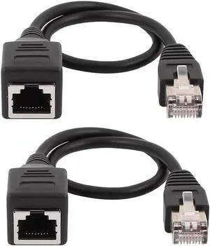 Aomoproing 2pcs 30cm Ethernet Lan Male to Female Network Cable RJ45 Extension Extender Cord