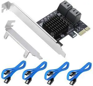 Aomoproing PCIe SATA Card 4 Port,PCI Express to SATA 3.0 Ports Expansion Controller Boot as System Disk for Desktop PC Support SSD and HDD with Low Profile Bracket and 4 SATA Cable