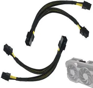 Aomoproing 8 Pin PCIe Splitter Cable, 2-Pack PCIe 8 Pin Female to Dual 2X 8 Pin (6+2) Male Power Adapter, 8-inch Braided Y-Splitter Power Extension Cable for GPU Graphics Card