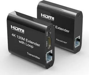 Aomoproing 120m/395ft HDMI Extender - 4K@60Hz UHD HDMI Ethernet Extender Over Cat5e/6/7 Cable with Audio & Loop Out, HDCP 1.2 Support