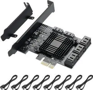Aomoproing PCIE 1X SATA Card 8 Ports,with 8 SATA Cables and Low Profile Bracket,PCIE to SATA 3.0 6 Gbps Controller,PCIE to SATA Expansion Card,SATA Controller,SATA PCIE Card,ASM1064+JMB575 Chips