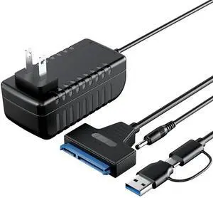 Aomoproing SATA to USB 3.0 and USB C Adapter Cable for 3.5 2.5 Inch SSD/HDD Hard Drive Reader, External Converter for SSD/HDD Data Transfer with 12V/2A Power Adapter