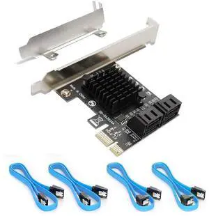 Aomoproing SATA Card PCIE 3.0, 4 Port with 4 Cables, Controller Expansion Card with Low Profile Bracket, Non-Raid, Boot as System Disk, Support 4 SATA 3.0 Devices