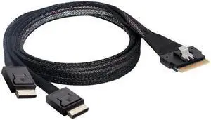 Aomoproing PCI-E Ultraport Slimline SAS Slim 4.0 SFF-8654 8i 74pin to Dual Oculink SFF-8611 Cable 50cm PCI-Express