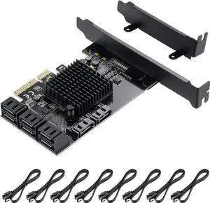 Aomoproing PCIE 4X SATA Card 8 Ports,with 8 SATA Cables and Low Profile Bracket,PCIE to SATA 3.0 6 Gbps Controller,PCIE to SATA Expansion Card,SATA Controller,SATA PCIE Card,ASM1166+JMB575 Chips