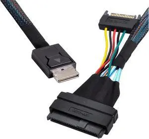 Aomoproing Oculink SFF-8611 Male to U.2 U.3 SFF-8639 Female NVME PCIe PCI-Express SSD Cable with SATA Power for Mainboard SSD 50cm