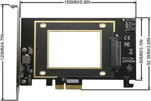 Aomoproing U.2 to PCIE Expansion CardSFF 8639 to PCIE 3.0 x4 Riser Card,PCI-E 3.0 X4 SATA Adapter,for 2.5" U.2 NVME SSD and 2.5" SATA SSD.